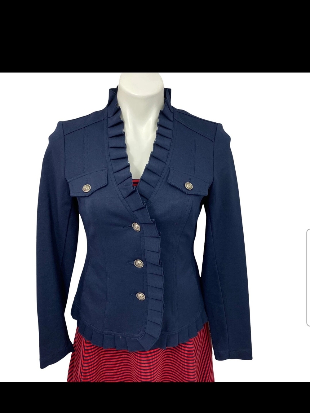 INC International Concepts Navy Ruffle-Trim Blazer